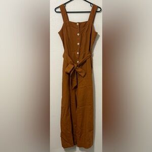 A New Day Sleeveless Button-Front Brown Jumpsuit